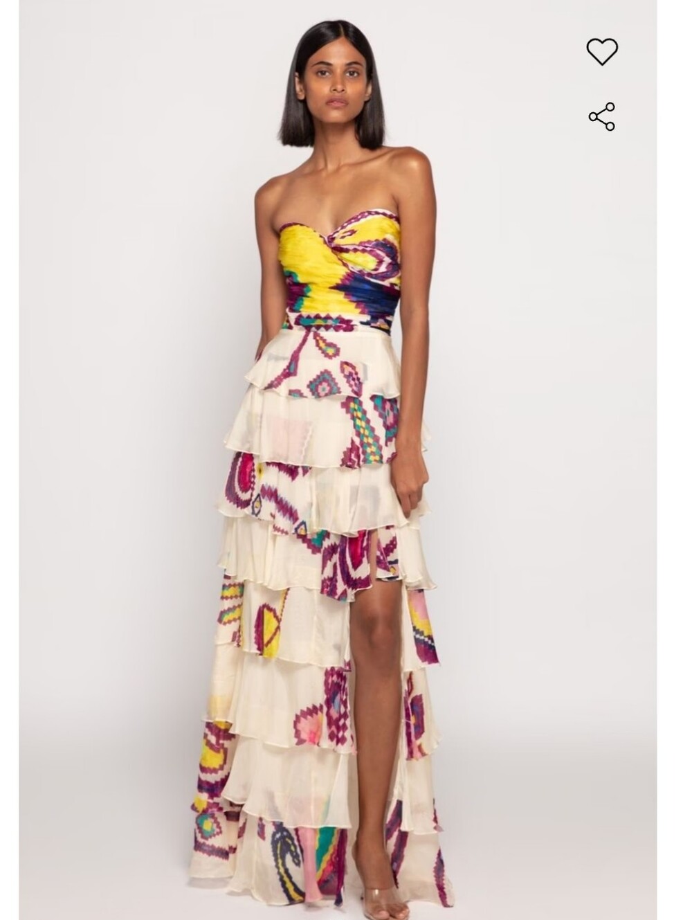 Saaksha and Kinni Strapless Tiered Maxi Dress in Cream & Multicolor